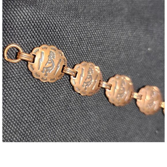 Southwestern Concho Copper Bracelet Aztec Dancing Men Flute 7" - Picture 3 of 7